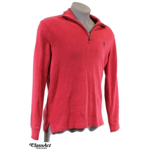 Polo Ralph Lauren Red 1/4 Zip Pullover Cotton Sweater Casual Classic M - Picture 1 of 5